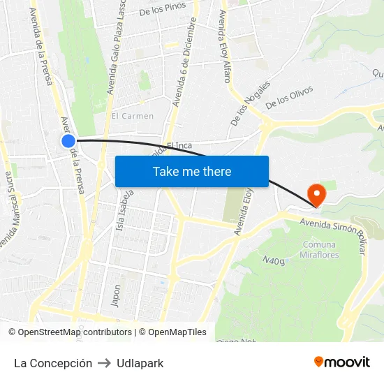 La Concepción to Udlapark map