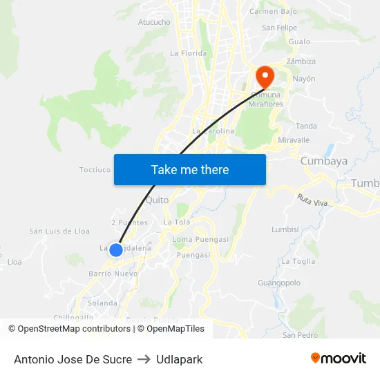 Antonio Jose De Sucre to Udlapark map