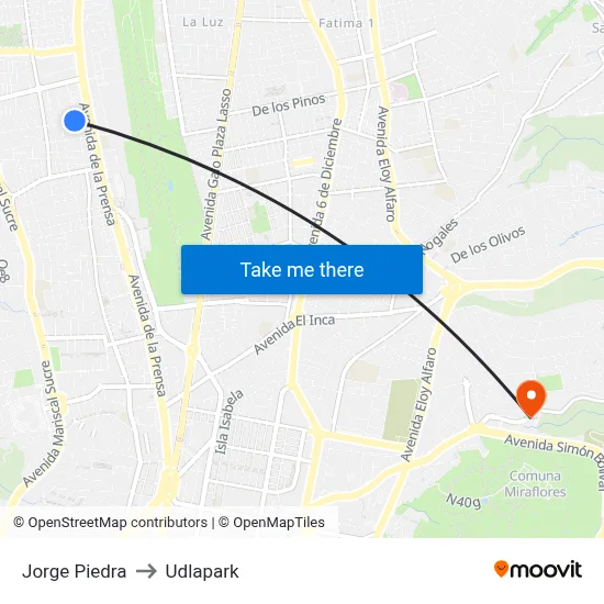 Jorge Piedra to Udlapark map