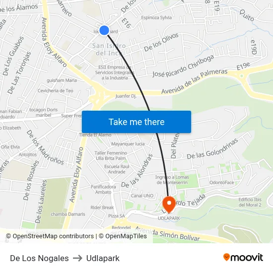De Los Nogales to Udlapark map