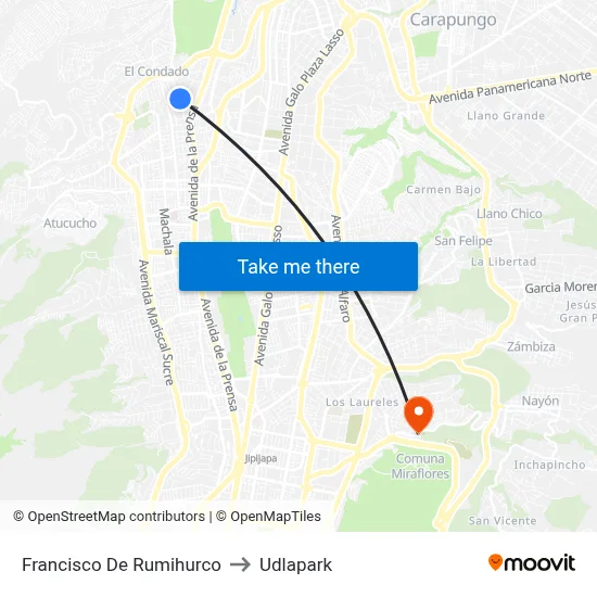 Francisco De Rumihurco to Udlapark map