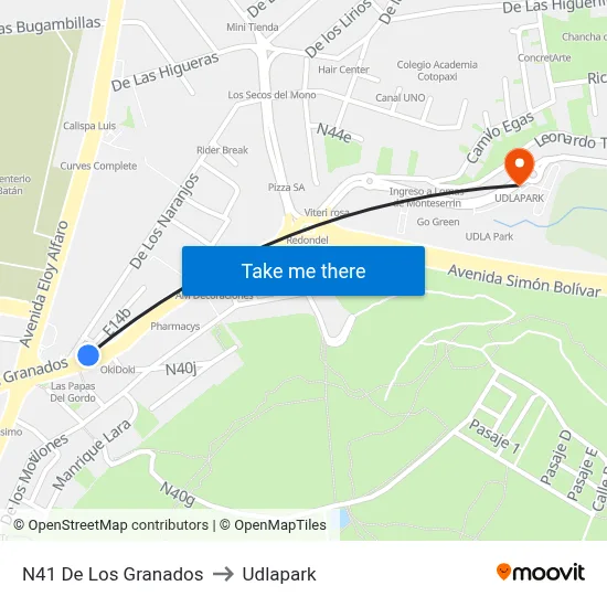 N41 De Los Granados to Udlapark map