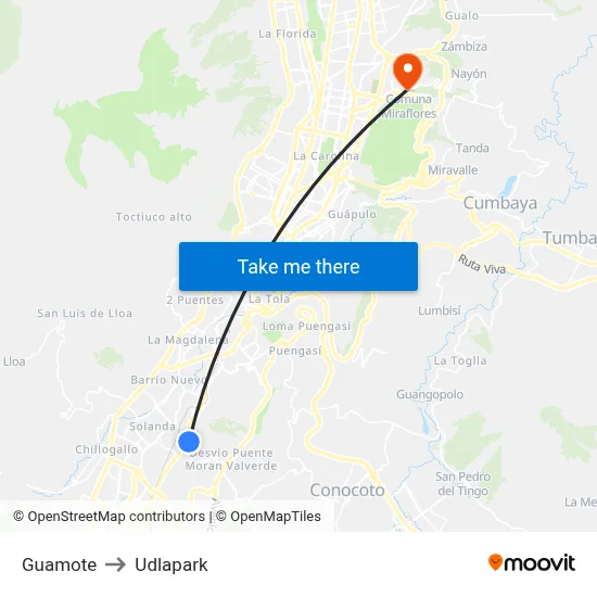 Guamote to Udlapark map