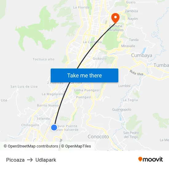 Picoaza to Udlapark map