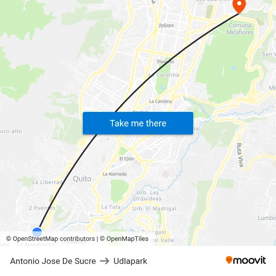 Antonio Jose De Sucre to Udlapark map