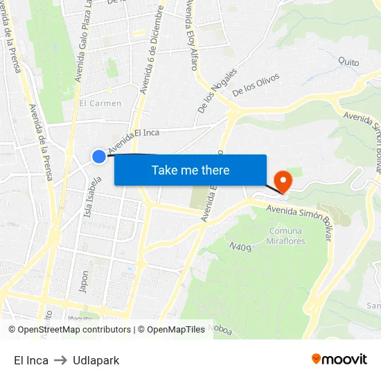 El Inca to Udlapark map