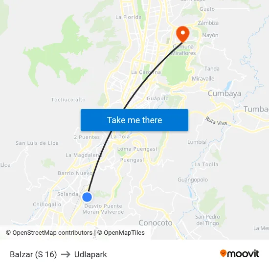 Balzar (S 16) to Udlapark map