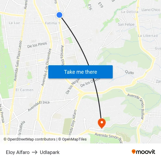 Eloy Alfaro to Udlapark map