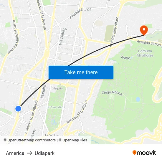 America to Udlapark map