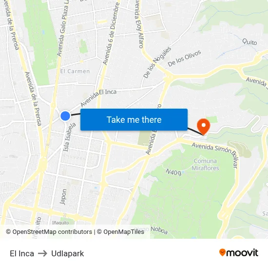 El Inca to Udlapark map