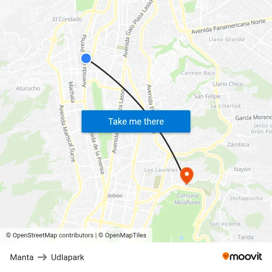 Manta to Udlapark map