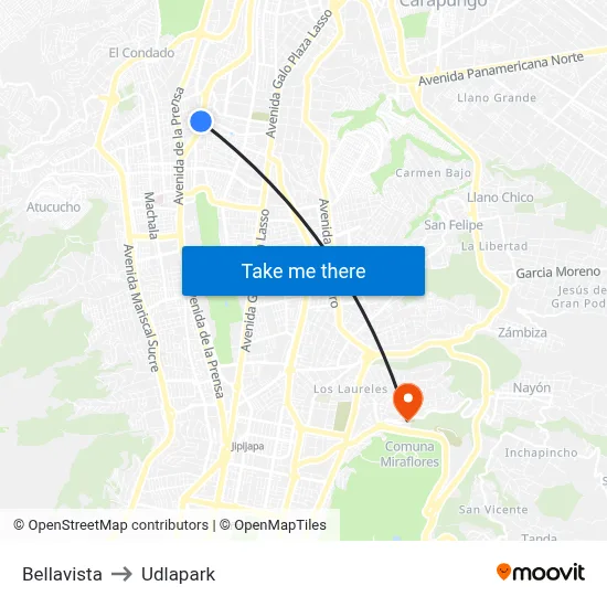 Bellavista to Udlapark map