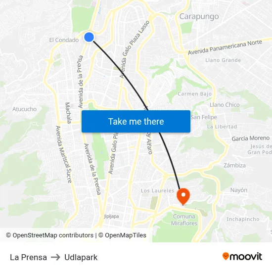 La Prensa to Udlapark map
