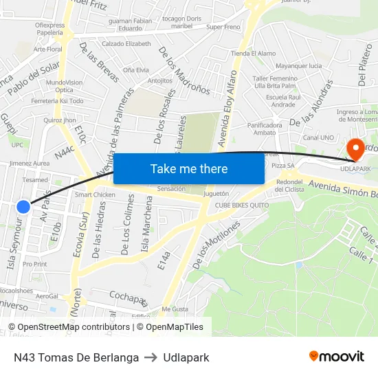 N43 Tomas De Berlanga to Udlapark map