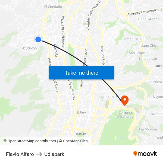 Flavio Alfaro to Udlapark map