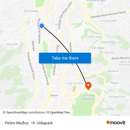 Pedro Muðoz to Udlapark map