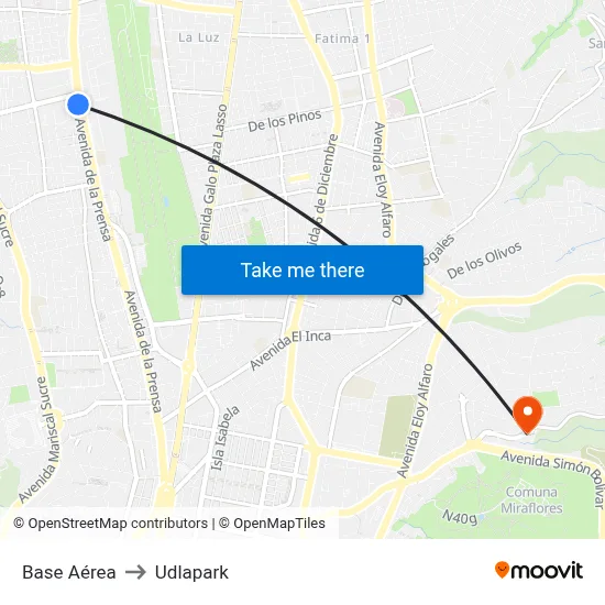 Base Aérea to Udlapark map