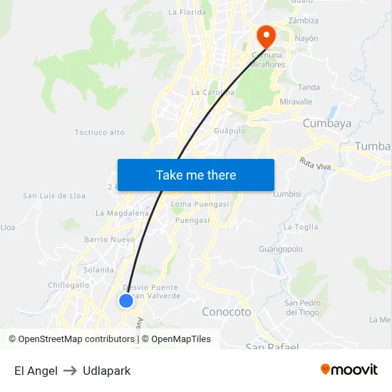 El Angel to Udlapark map