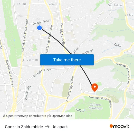 Gonzalo Zaldumbide to Udlapark map