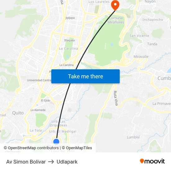 Av Simon Bolivar to Udlapark map