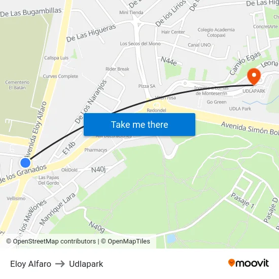 Eloy Alfaro to Udlapark map