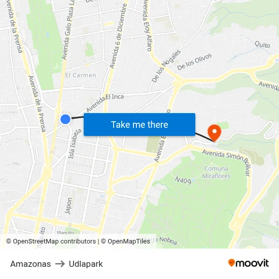 Amazonas to Udlapark map