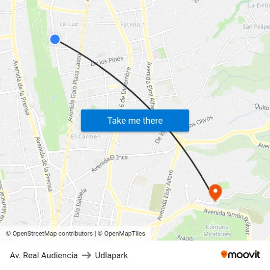 Av. Real Audiencia to Udlapark map