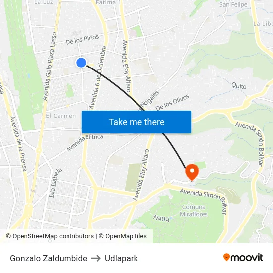 Gonzalo Zaldumbide to Udlapark map