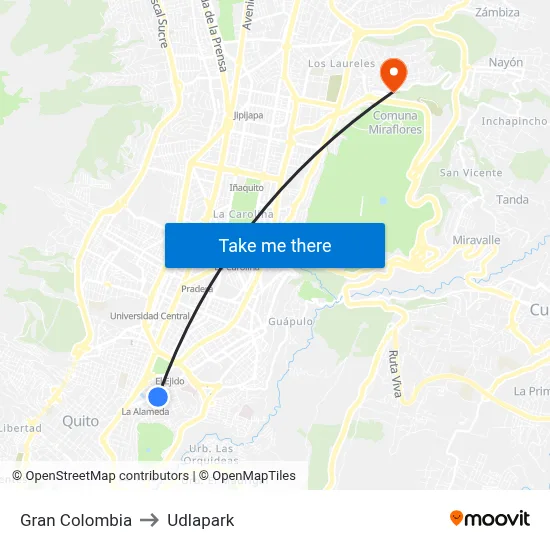 Gran Colombia to Udlapark map