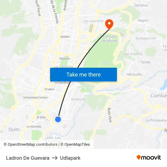 Ladron De Guevara to Udlapark map