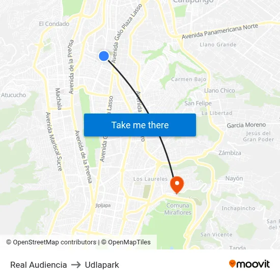 Real Audiencia to Udlapark map