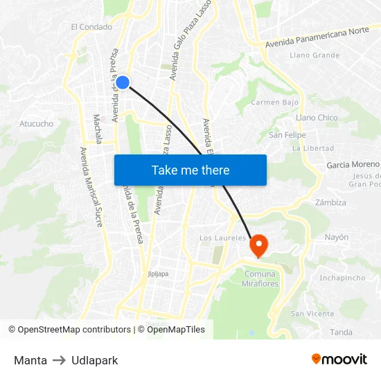 Manta to Udlapark map