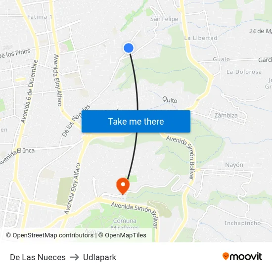De Las Nueces to Udlapark map