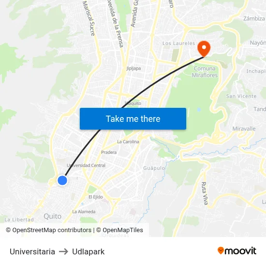 Universitaria to Udlapark map