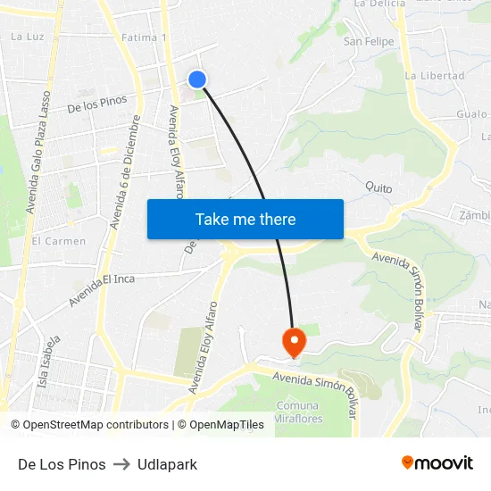 De Los Pinos to Udlapark map