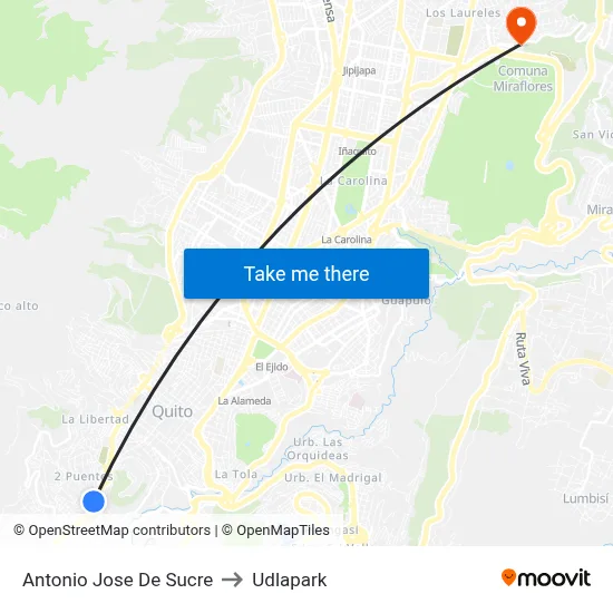 Antonio Jose De Sucre to Udlapark map