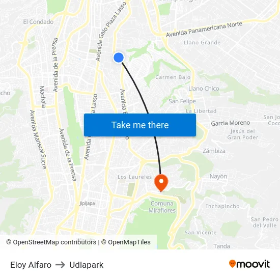 Eloy Alfaro to Udlapark map