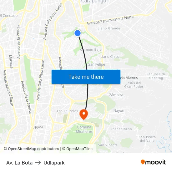 Av. La Bota to Udlapark map