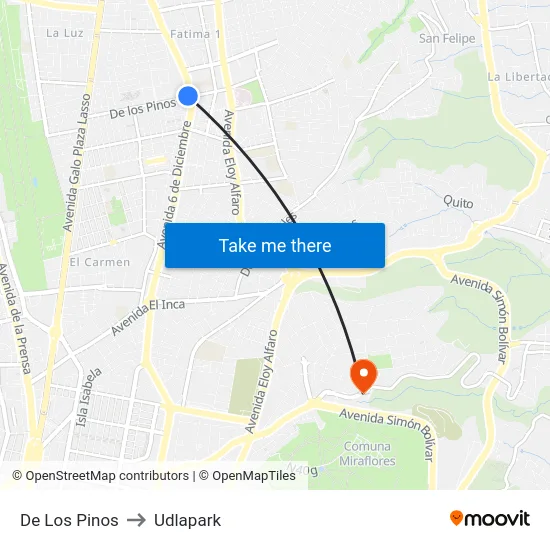 De Los Pinos to Udlapark map