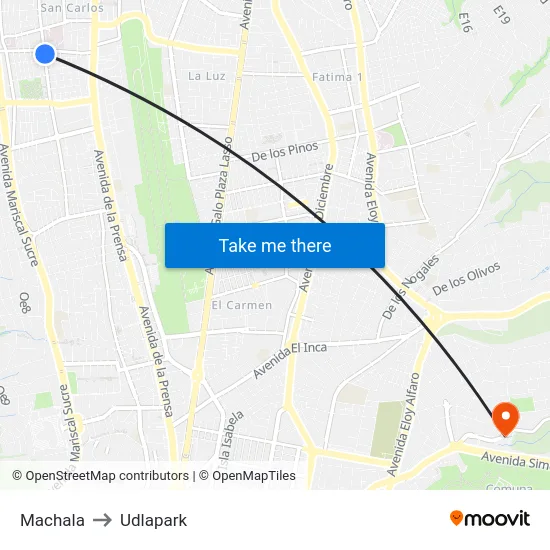 Machala to Udlapark map