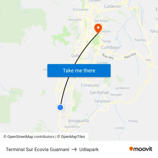 Terminal Sur Ecovía Guamaní to Udlapark map