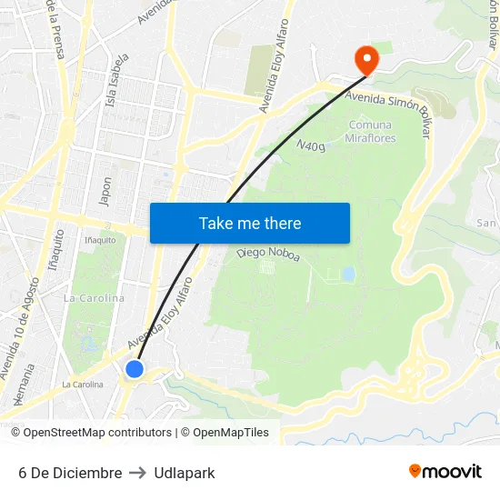 6 De Diciembre to Udlapark map