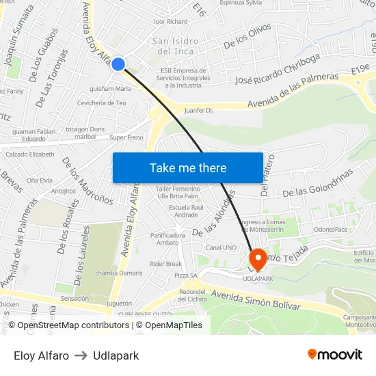 Eloy Alfaro to Udlapark map