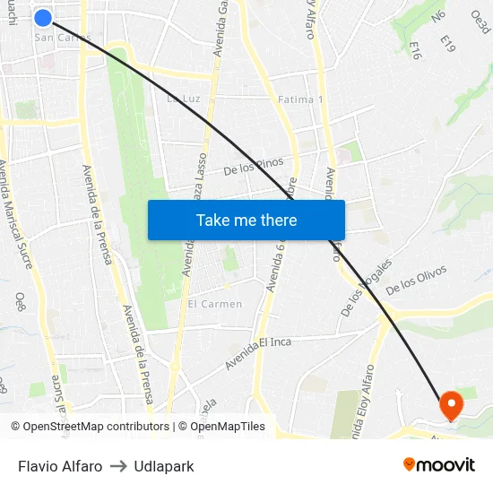 Flavio Alfaro to Udlapark map