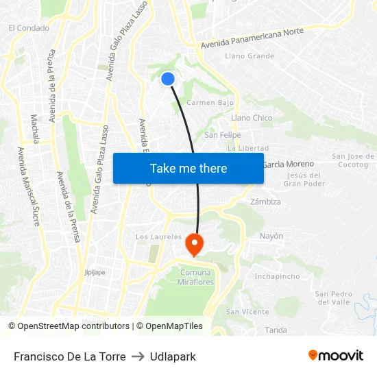 Francisco De La Torre to Udlapark map