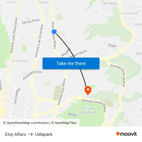 Eloy Alfaro to Udlapark map