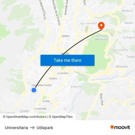 Universitaria to Udlapark map