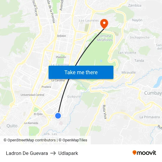 Ladron De Guevara to Udlapark map