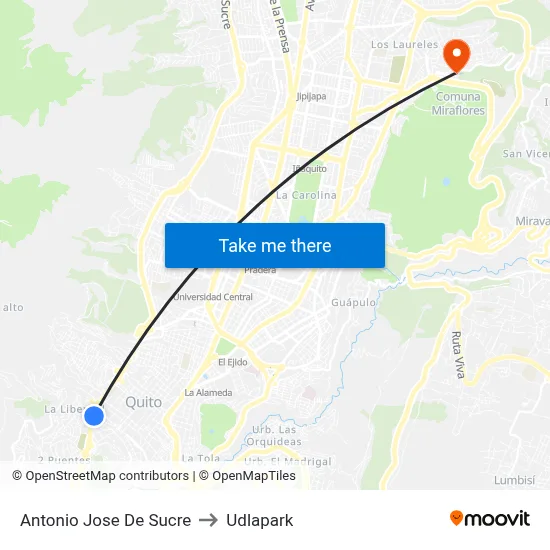 Antonio Jose De Sucre to Udlapark map