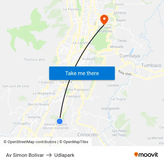 Av Simon Bolivar to Udlapark map